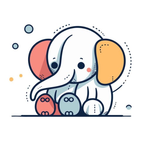 Cute elephant with eggs. Vector illustration in flat linear styl