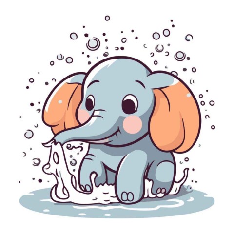 Cute baby elephant sitting on a piece of ice. Vector illustratio