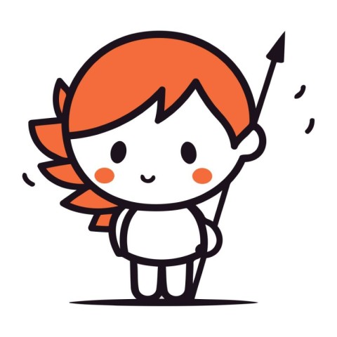 Cute little girl with arrow in her hand. Vector illustration.