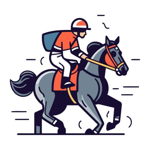 Horse jockey riding on gallop. Vector illustration in flat style