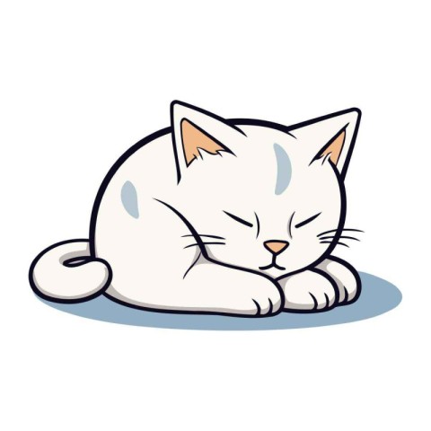 Cute cartoon cat sleeping on white background. Vector illustrati