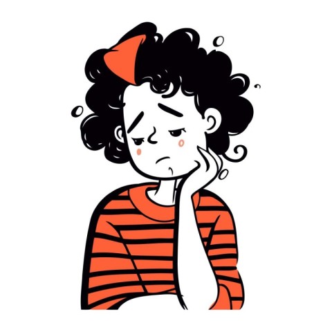 Illustration of a stressed woman in a striped T shirt.