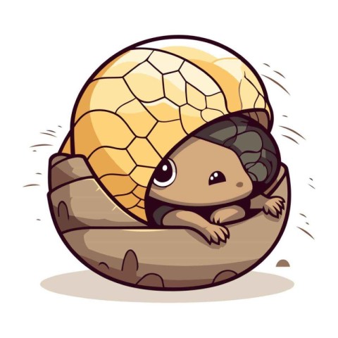 Cute little tortoise in the shell. Cartoon vector illustration.