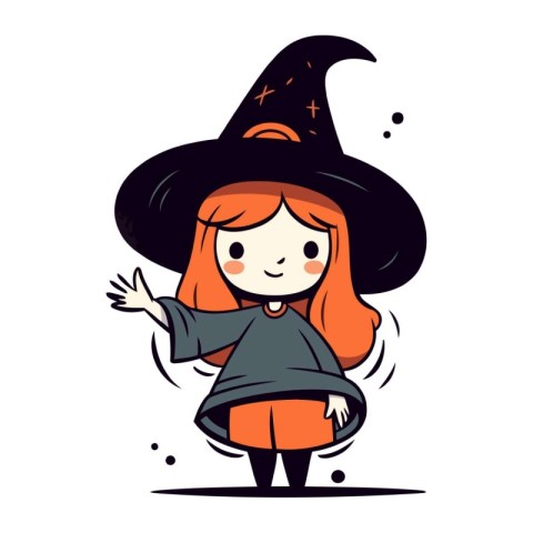 Cute little girl dressed as a witch for Halloween. Vector illust