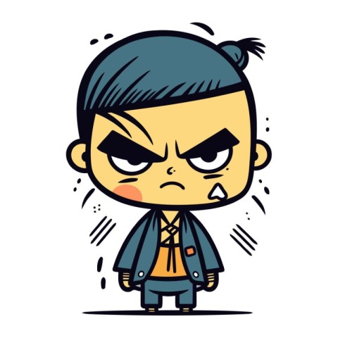 Angry cartoon boy with big eyes. Vector illustration on white ba