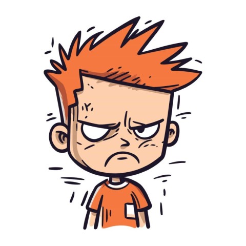 Angry cartoon boy. Vector illustration. Isolated on white backgr