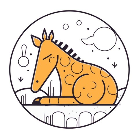 Vector illustration of a giraffe sleeping on the ground in a cir