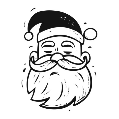 Santa Claus face with beard and mustache. Hand drawn vector illu