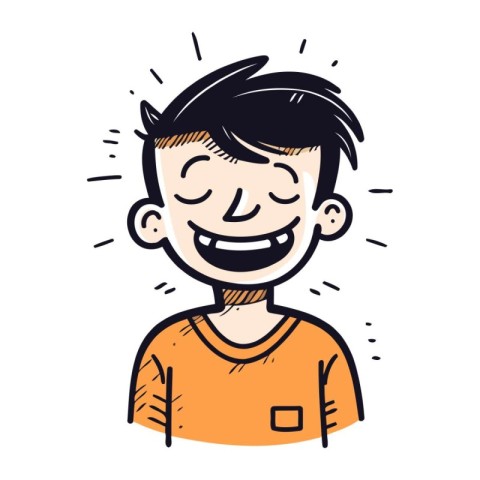 Smiling boy with closed eyes. Vector illustration in doodle styl