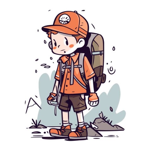 Backpacker boy. Vector illustration of a hiker boy.