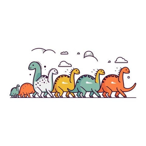 Dinosaur vector illustration in line style. Cute dinosaurs carto