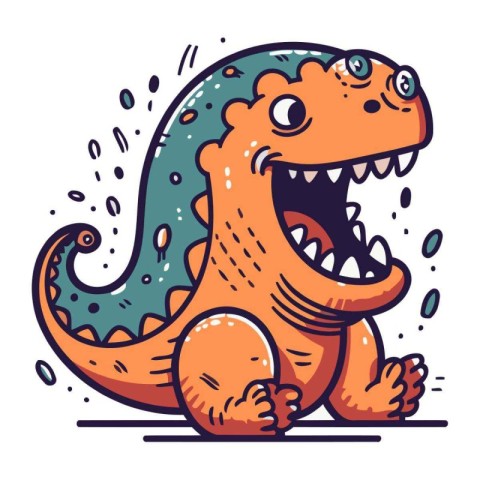 Cute cartoon dinosaur with big teeth. Vector illustration isolat