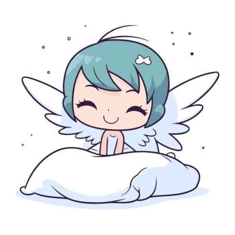 Cute little angel girl sleeping on a pillow. Vector illustration