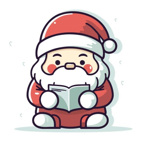 Cute Santa Claus reading a book. Vector illustration in cartoon