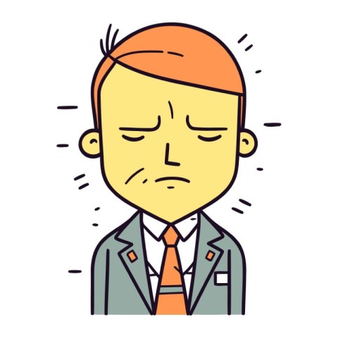 Businessman feeling sad. Vector illustration in thin line style