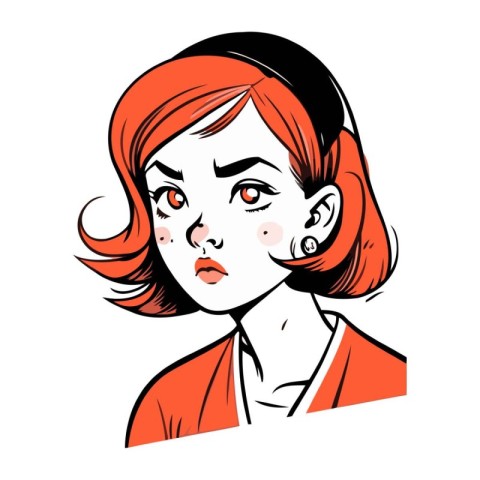 Vector illustration of a girl with red hair in a red shirt.