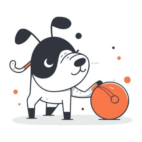 Bulldog playing with ball. Cute cartoon character. Vector illust