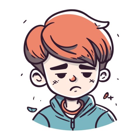 Illustration of a Cute Boy Crying and Wearing a Hoodie