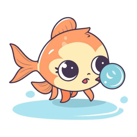 Cute kawaii goldfish swimming in the water. Vector illustration.