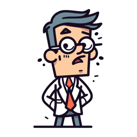 Vector illustration of tired businessman in glasses and tie. Lin