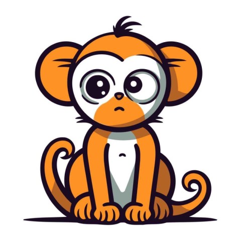 Cute cartoon monkey sitting on a white background. Vector illust