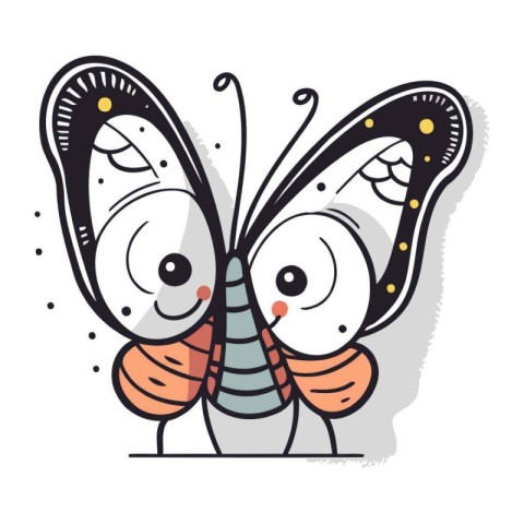 Butterfly cute cartoon character vector illustration on white ba