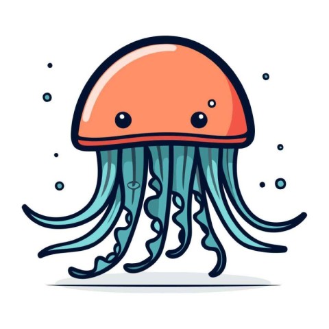 Cute cartoon jellyfish. Vector illustration. Isolated on white b