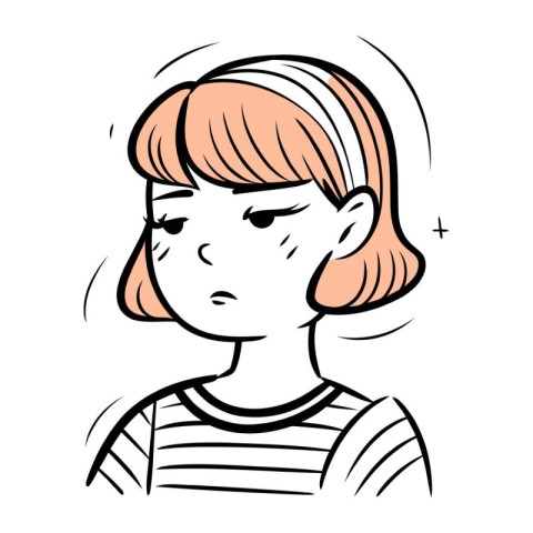 Angry woman. Vector illustration of a girl in a striped T shirt.