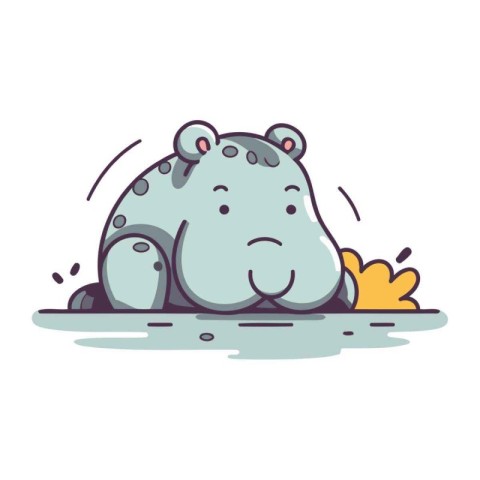 Cartoon hippopotamus sitting in the mud. Vector illustration.