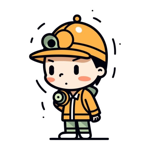 Illustration of a Kid Boy Wearing a Fireman Costume Vector