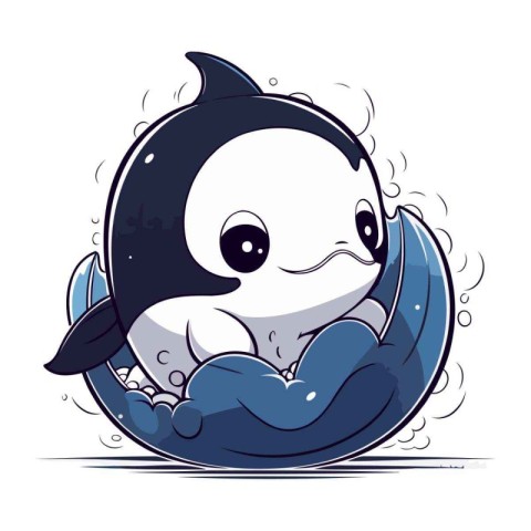 Vector illustration of a cute cartoon killer whale on a white ba