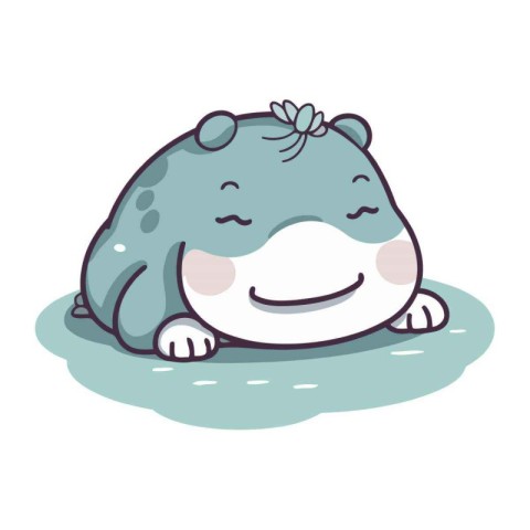 Cute baby hippopotamus. Vector illustration of a little hippopot