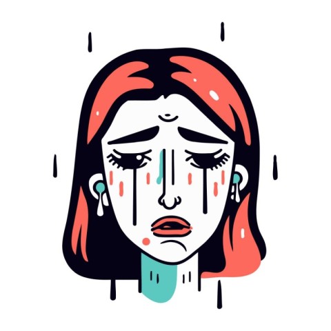 Crying woman. Vector illustration in sketch style. Hand drawn gi