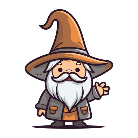 Cute Cartoon Wizard Wearing a Witch Hat Vector Illustration.