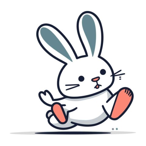 Cute cartoon white rabbit running. Vector illustration for your