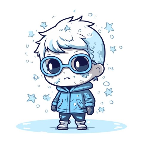 Cute little boy in winter clothes and sunglasses. Vector illustr