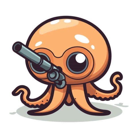 Octopus Cartoon Mascot Character With Gun Vector Illustration.