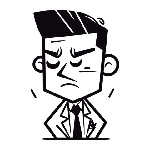 Angry boss. Black and white vector illustration isolated on whit