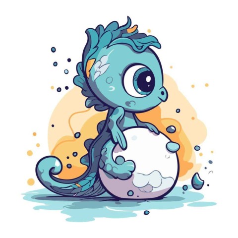 Cute cartoon mermaid with a ball of water. Vector illustration.