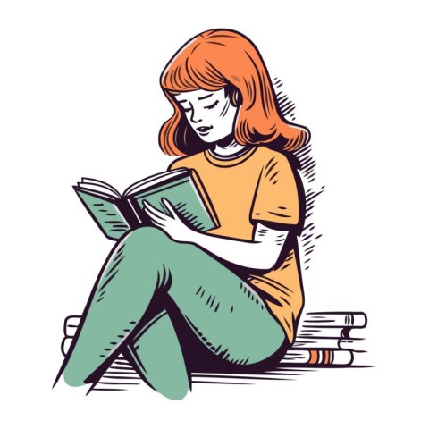 Girl reading a book. Vector illustration of a girl reading a boo