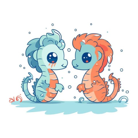 Two cute seahorses in love. Vector illustration on white backgro