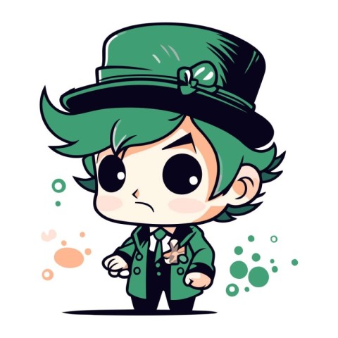 Cute cartoon boy wearing a green top hat. Vector illustration.