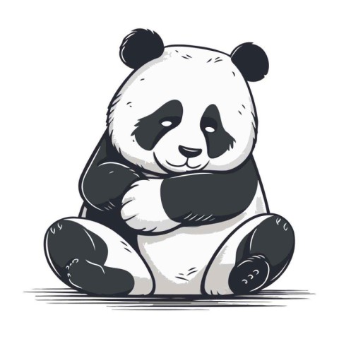 Cute cartoon panda sitting on the ground. Vector illustration.