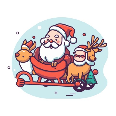 Santa Claus with reindeer and elf. Christmas vector illustration