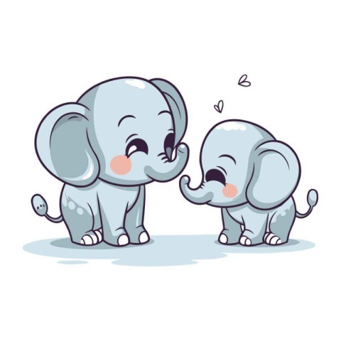 Cute baby elephant and baby elephant. Vector illustration of cut