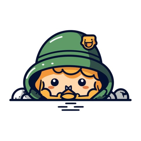 Cute Cartoon Army Soldier Character Vector Illustration. Isolate