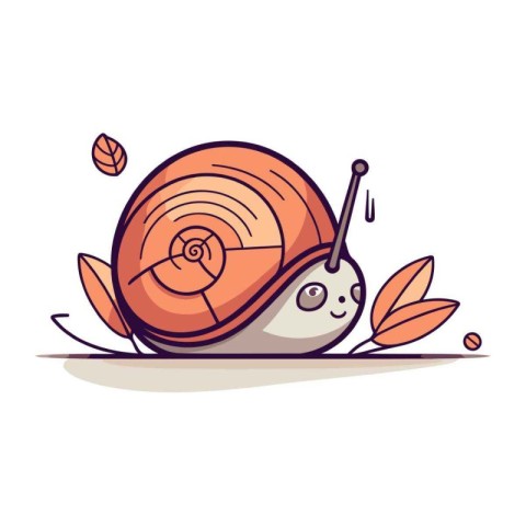 Cute cartoon snail on white background. Vector illustration in f