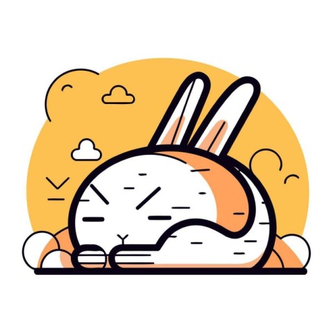 Vector illustration of rabbit in the flat linear style. Cute bun