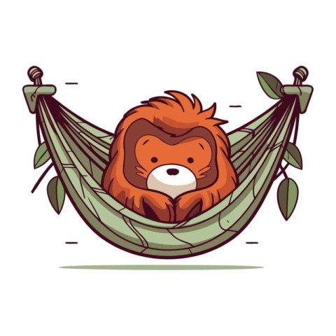 Cute cartoon lion in hammock. Vector illustration isolated on wh