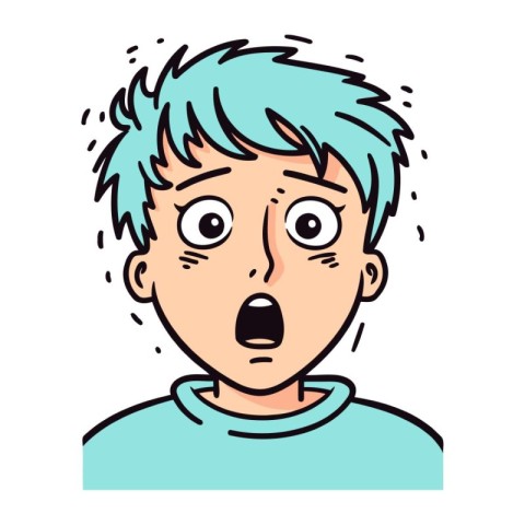 Surprised boy with blue hair. Vector illustration in cartoon sty